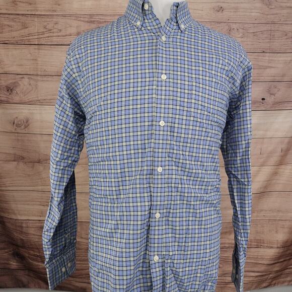ROUNDTREE & YORKE BLUE GREEN CHECK BUTTON DOWN SHIRT MENS SIZE L LARGE - Picture 3 of 6